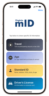 شاشة نظام التشغيل iOS الخاصة بـ Virginia Mobile ID